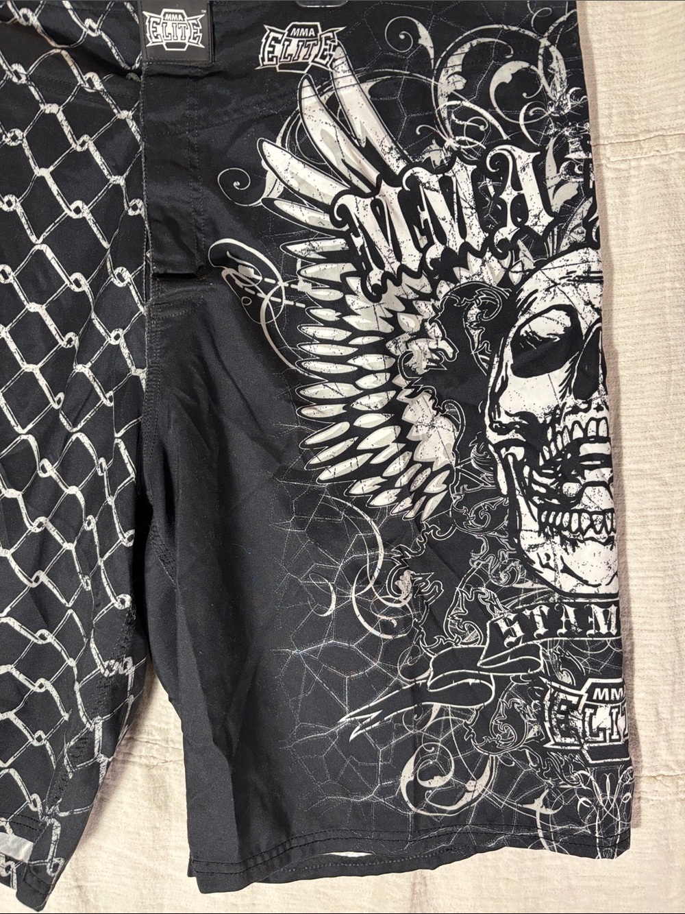 Vintage Y2K MMA Elite Skull&Chain Link Fight Shorts Cyber Grunge Black Big&Tall - Picture 7 of 13